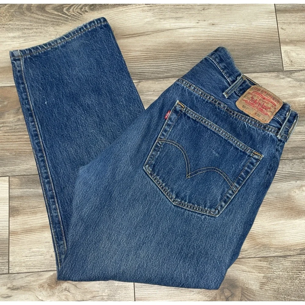 Levis 501 Straight Classic Jeans Mens Size 38x29 Dark Wash Denim Mid Rise‎